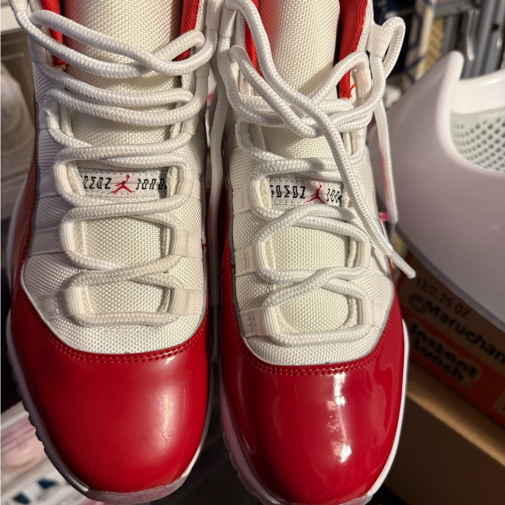 Red and White Air Jordan Sneakers
